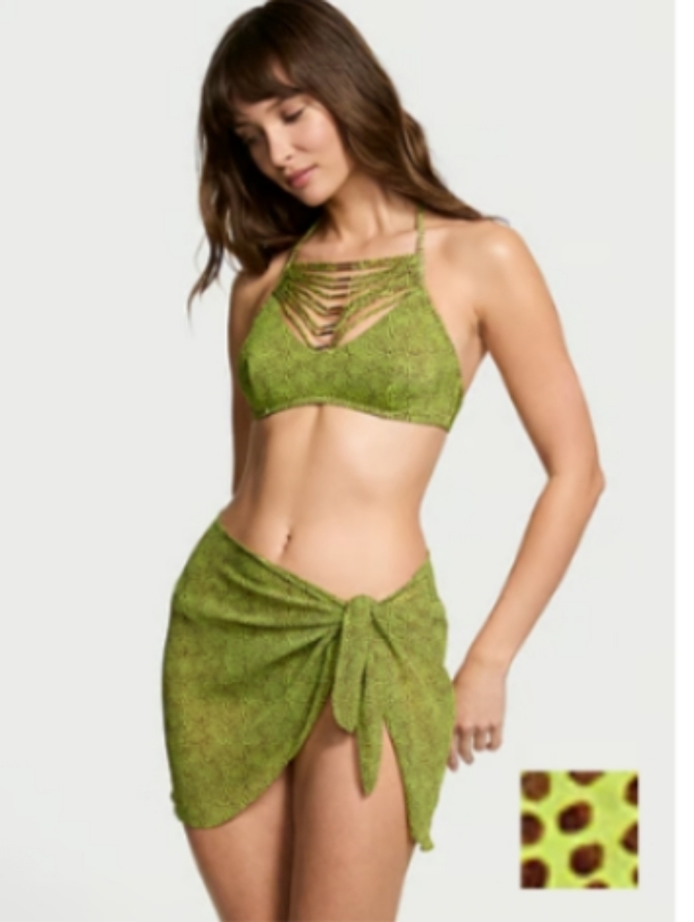 Victoria's Secret Sheer Black On Yellow Polkadot Wrap Sarong Cover-up